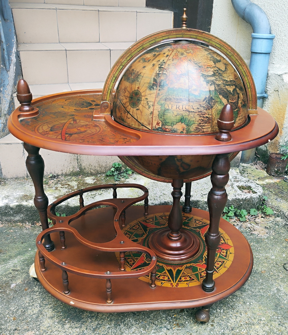 A Vintage French Atlas Globe-Bar Cabinet 
